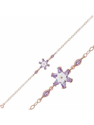Tienda Elegante Gümüş Rose Lila Lotus Çiçeği Bileklik