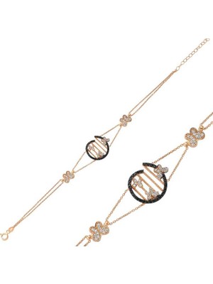 Tienda Elegante Gümüş Rose Kelebek Bayan Bileklik