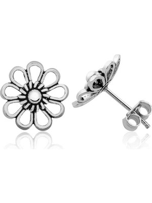 Tienda Elegante Gümüş Telkari Papatya Çivili Küpe