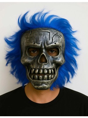 Hace Bazaar Wild Skull - Gümüş Kafatası Mavi Saçlı Iskelet Maske (4887)