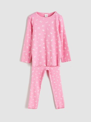 Lc Waikiki Yeni Sezon Bisiklet Yaka Fiyonk Baskılı Kız Çocuk Pijama Takımı