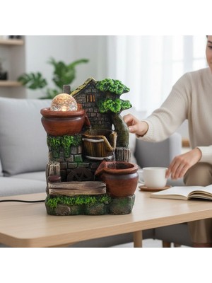 Hediyesahibi Dekoratif Değirmen Tasarımlı Renkli LED Işıklı Su Şelalesi