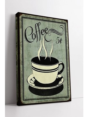 Mushen Studio Vintage Kahve Fincanı Tasarım Mutfak Tablosu Retro Coffee Illüstrasyonlu Dekoratif Kanvas Modeli Kan