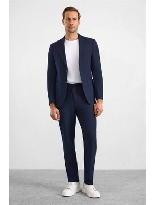 Süvari Lacivert Slim Mono Yaka Düz Torba Cep 6 Drop Takım Elbise