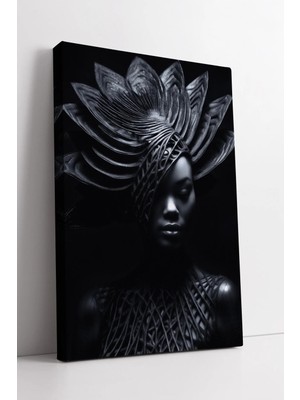 Mushen Studio Siyah Gotik Kadın Portresi Fantastik Sanat Esintili Modern Şık Dekoratif Kanvas Duvar Tablosu Kanvas