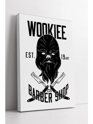 Mushen Studio Wookiee Barber Shop Tasarımlı  Siyah Beyaz Retro Erkek Kuaför Dekoru Kanvas Tablo Duvar Dekoru Salon