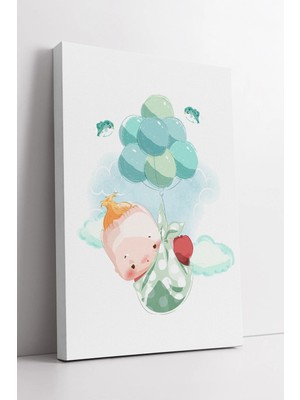 Mushen Studio Balonlu Bebek Çocuk Odası  Uçan Sepet Temalı Pastel Tonlarda Duvar Dekoru Kanvas Tablo Duvar Dekoru