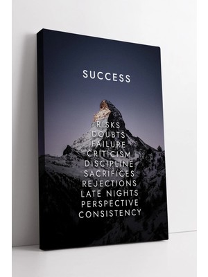 Mushen Studio Dağ Zirvesi Üzerinde Success Yazılı Ilham Verici Motivasyon Tipografi Modern Kanvas Tablo Duvar Deko