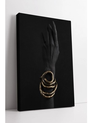 Mushen Studio Siyah El Üzerinde Altın Spiral Bileklik Detaylı Minimal Lüks Modern Sanat Kanvas Duvar Dekoru Kanvas