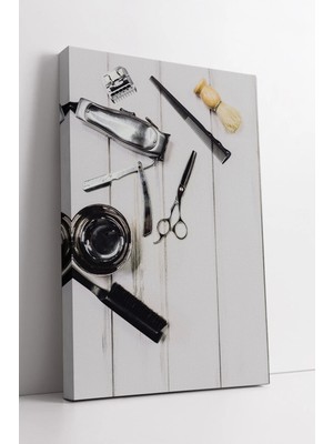 Mushen Studio Berber Aletleri Minimal Kompozisyon  Modern Kuaför Dekoru Şık Duvar Tasarımı Kanvas Tablo Duvar Deko