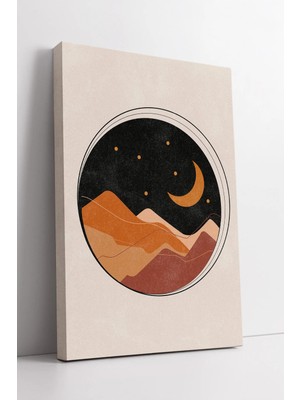 Mushen Studio Gece Manzaralı Minimal Ay ve Dağlar  – Boho Tarz Soyut Duvar Dekoru, Estetik Ev Sanatı Kanvas Tablo