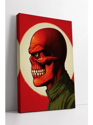 Mushen Studio Red Skull Kırmızı Kafatası Stilinde Karanlık Portre  Modern Kırmızı Duvar Dekoru Kanvas Tablo Duvar