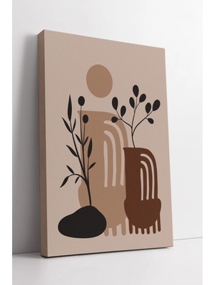 Mushen Studio Soyut Saksı ve Bitki Desenli Minimal  – Boho Tarz Doğal Tonlarda Modern Duvar Dekoru Kanvas Tablo Du