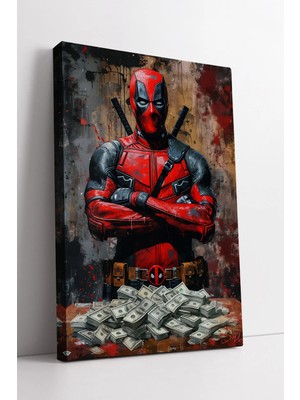Mushen Studio Deadpool Süper Kahraman Para Temalı Modern  Dekoratif Duvar Sanatı Kanvas Tablo Duvar Dekoru Salon O