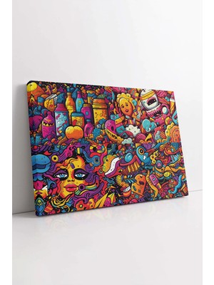 Mushen Studio Grafiti , Doodle Tablo, Çok Renkli Soyut Çizim Kanvas, Dekoratif Tablo, Lüks Kanvas Kanvas Tablo Duv