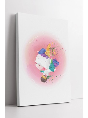 Mushen Studio Renkli Unicorn Çocuk Odası  Çiçekli Masal Temalı Pembe Arka Plan Dekoratif Sanat Kanvas Tablo Duvar
