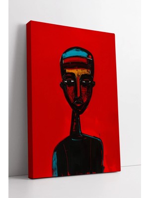 Mushen Studio Soyut Erkek Portresi Kırmızı Zeminli Modern Afrika Sanat Tarzı Yüz Kompozisyonu Kanvas Tablo Duvar D