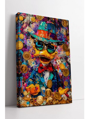 Mushen Studio Renkli Ördek Karakterli Para ve Coin Temalı Pop Art  Eğlenceli Duvar Dekoru Kanvas Tablo Duvar Dekor