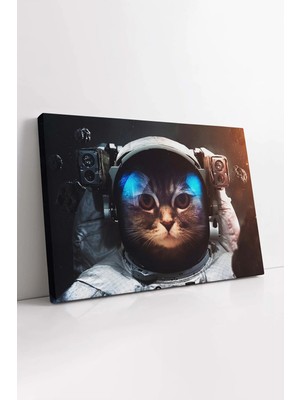 Mushen Studio Astronot Kedi , Kedi Dekoratif Tablo, Kedi Tasarım Kanvas, Astronot Dekor Tablo Kanvas Tablo Duvar D