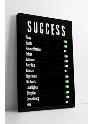Mushen Studio Success Açılır Buton Tasarım Motivasyon Listesi Modern Tipografi Ilham Verici Kanvas Tablo Duvar Dek