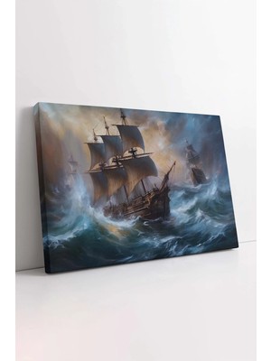 Mushen Studio Fırtınalı Deniz , Deniz Savaşı Tablo, Lüks Kanvas, Trend Tasarım, Dekoratif Hd Baskı Kanvas Tablo Du