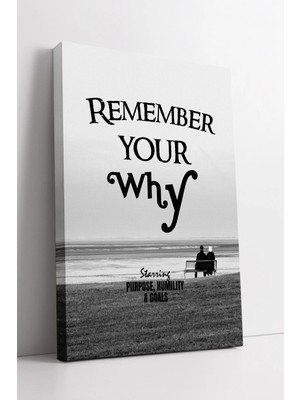 Mushen Studio Remember Your Why Yazılı Siyah Beyaz Minimal Sahil Temalı Ilham Veren  Dekoru Kanvas Tablo Duvar Dek
