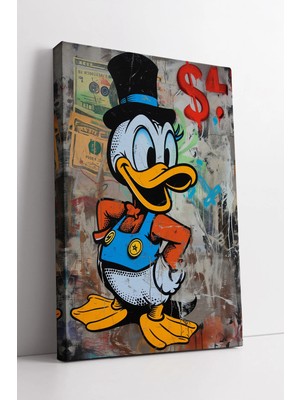 Mushen Studio Graffiti Para Temalı Neşeli Cartoon Duck Art Renkli Modern Kanvas Duvar Dekoru Kanvas Tablo Duvar De