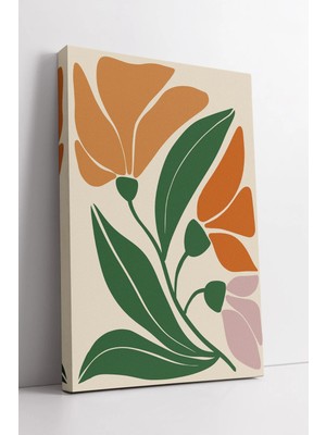 Mushen Studio Turuncu Yeşil Tonlarda Soyut Çiçek Desenli Minimalist Modern Boho Tarz Dekoratif Kanvas Tablo Duvar