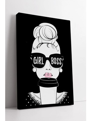 Mushen Studio Girl Boss Tasarımlı Siyah Beyaz Modern  Kadın Girişimci Temalı Şık Duvar Sanatı Kanvas Tablo Duvar D