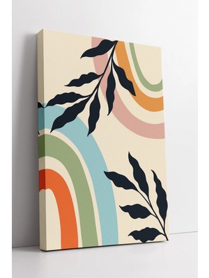 Mushen Studio Renkli Gökkuşağı ve Yaprak Desenli Modern Boho Soyut Tarz Duvar Dekoratif Kanvas Tablo Duvar Dekoru