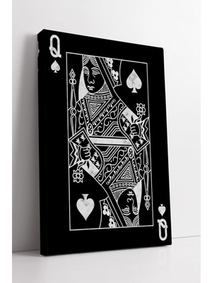 Mushen Studio Siyah Beyaz Karo Desenli Queen Spades Minimal Modern Dekoratif Kanvas Duvar Sanatı Tablo Kanvas Tabl
