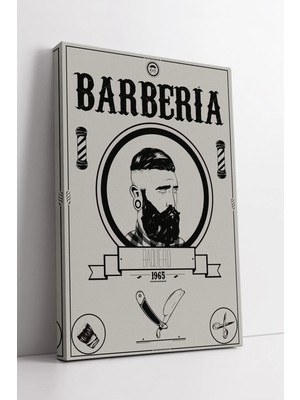 Mushen Studio Vintage Barberia Temalı Erkek Kuaför Berber Dekorasyonu Için Minimal Çizim Kanvas Tablo Duvar Dekoru