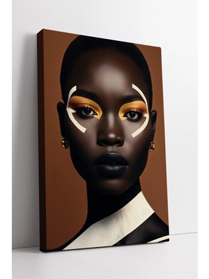 Mushen Studio Afrikalı Kadın Portresi Minimal Yüz Sanatı Modern Etnik Stil Dekoratif Kanvas Tablo Duvar Dekoru Sal