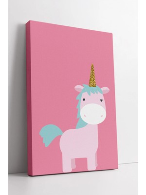 Mushen Studio Pembe Fonlu Sevimli Unicorn Çizimi Kız Çocuk Odası Için Modern Renkli Dekoratif Kanvas Tablo Duvar D