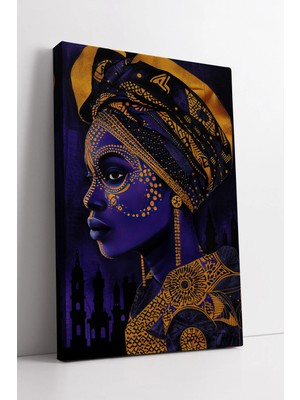 Mushen Studio Afrikalı Kadın Portresi Etnik Kültürel Sanat Altın Detaylı Modern Dekoratif Kanvas Tablo Duvar Dekor