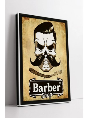 Mushen Studio Vintage Barber Shop Kafatası Tasarımlı  Retro Erkek Kuaför Duvar Dekoru Kanvas Tablo Duvar Dekoru Sa