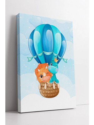 Mushen Studio Sevimli Dinozor Balon Temalı Çocuk Odası Dekoratif Modern Tasarım Kanvas Duvar Tablo Modeli Kanvas T