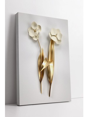 Mushen Studio Altın Çiçek Tasarımlı  Modern Minimalist Duvar Sanatı Zarif Ev Ofis Dekoru Kanvas Tablo Duvar Dekoru