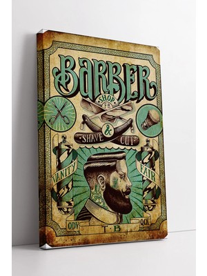Mushen Studio Retro Barber Shave & Cut Temalı Vintage Çizim  Eski Stil Dekoratif Duvar Sanatı Kanvas Tablo Duvar D