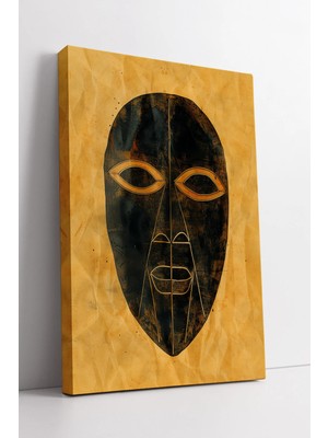 Mushen Studio Afrika Maskesi Soyut Yüz Formu Altın ve Siyah Minimalist Etnik Sanat  Dekoru Kanvas Tablo Duvar Deko