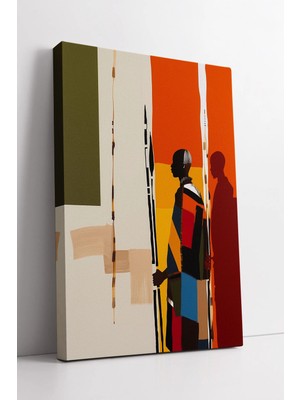 Mushen Studio Afrika Savaşçısı Figürü Soyut Geometrik Renkli Sanat Eseri Modern Tarz  Dekoru Kanvas Tablo Duvar De
