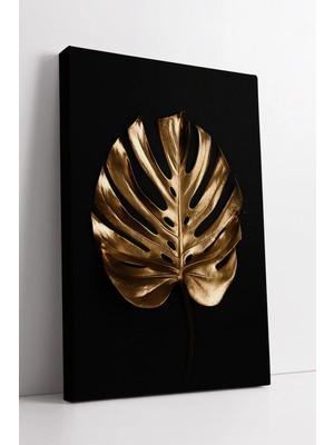 Mushen Studio Altın Monstera Yaprağı Detaylı Lüks Doğa Sanatı Modern Minimal Tarz  Dekoratif Duvar Kanvas Tablo Du