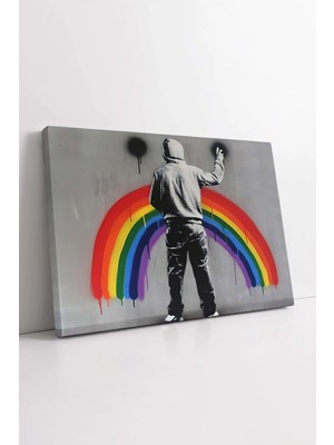 Mushen Studio Banksy Grafiti Sokak Sanatı Renkli Gökkuşağı Dekoratif , Trend Tasarım Dekor Tablo Kanvas Tablo Duva