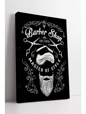 Mushen Studio Barber Shop Master Of Style Yazılı  Retro Tarz Kuaför Berber Duvar Dekoru Kanvas Tablo Duvar Dekoru