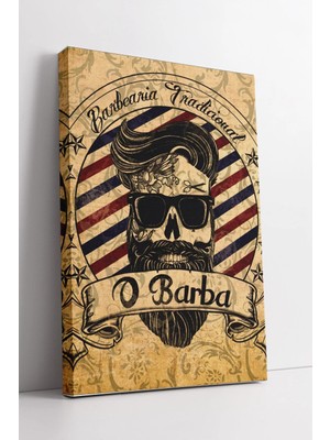 Mushen Studio O Barba Retro Berber Tasarımlı  Vintage Tarz Erkek Kuaför Duvar Dekoru Kanvas Tablo Duvar Dekoru Sal