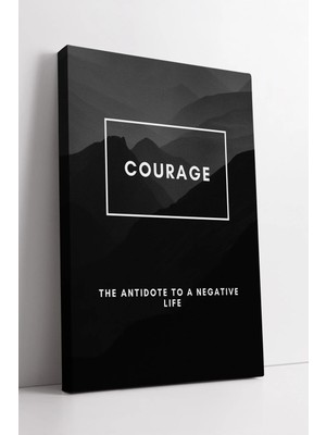 Mushen Studio Motivasyon Yazılı Modern  Courage Temalı Minimal Siyah Duvar Dekoru Kanvas Tablo Duvar Dekoru Salon