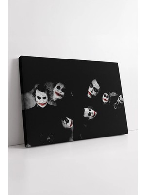 Mushen Studio Joker Çoklu Yüz Tasarımı Siyah Arka Plan Kırmızı Detaylı Karanlık Modern Dekoratif Kanvas Tablo Duva