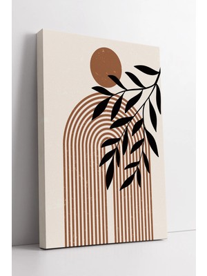 Mushen Studio Soyut Güneş ve Yaprak Desenli Boho  Modern Minimal Duvar Dekoru Sıcak Tonlar Kanvas Tablo Duvar Deko