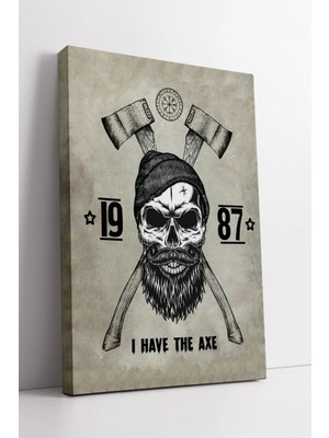 Mushen Studio Vintage Baltalı Skull Tasarım Modern Erkek Berber Dekoru Için Karizmatik  Modeli Kanvas Tablo Duvar