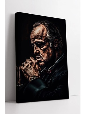 Mushen Studio The Godfather Don Corleone Temalı Film Aktör Portre  Karanlık Dekoratif Duvar Sanatı Kanvas Tablo Du